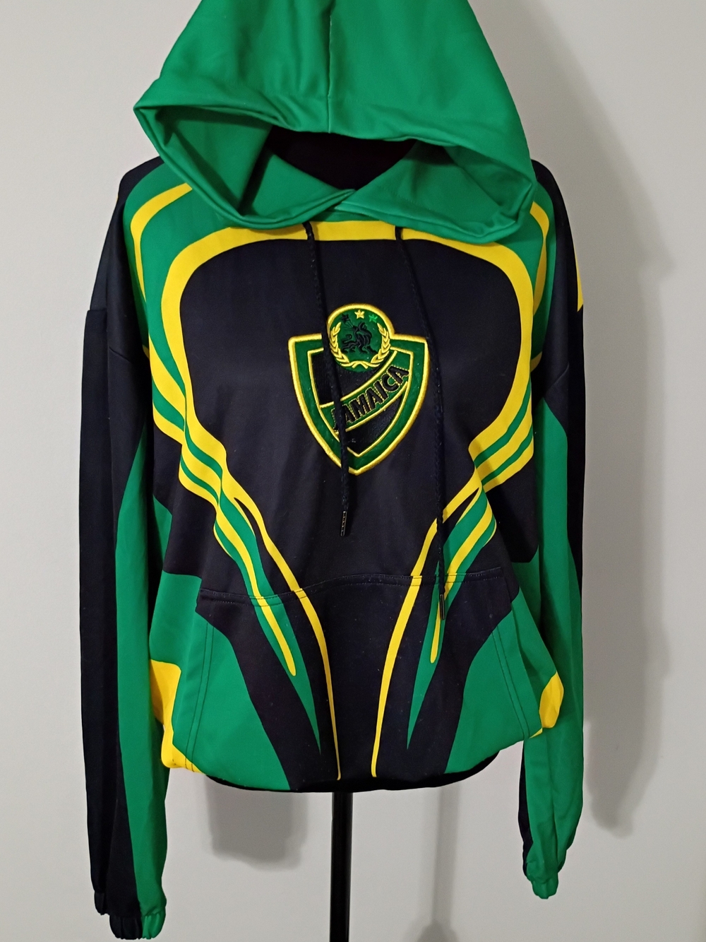 Hooded Varsity Pullover Jacket - Green/Black/Yellow